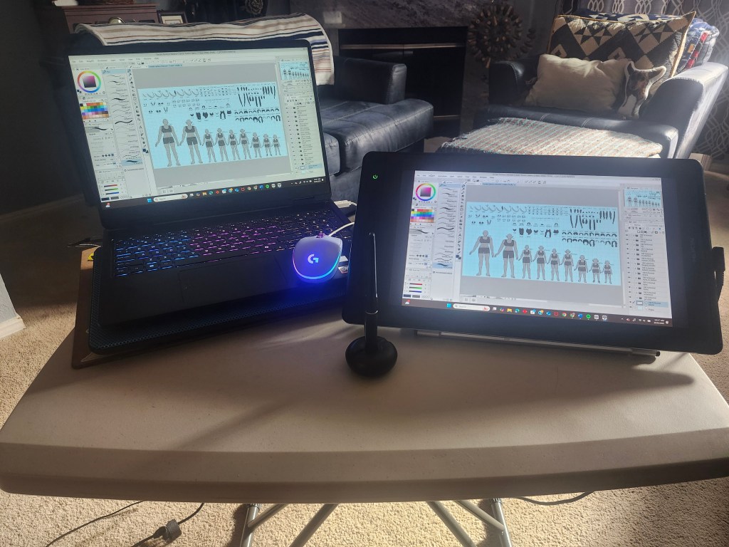 photo of my laptop and drawing tablet set up for creating this project